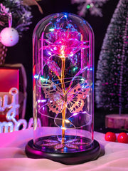 Crystal Light Up Rose in Glass Dome with Butterfly