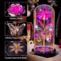 Crystal Light Up Rose in Glass Dome with Butterfly