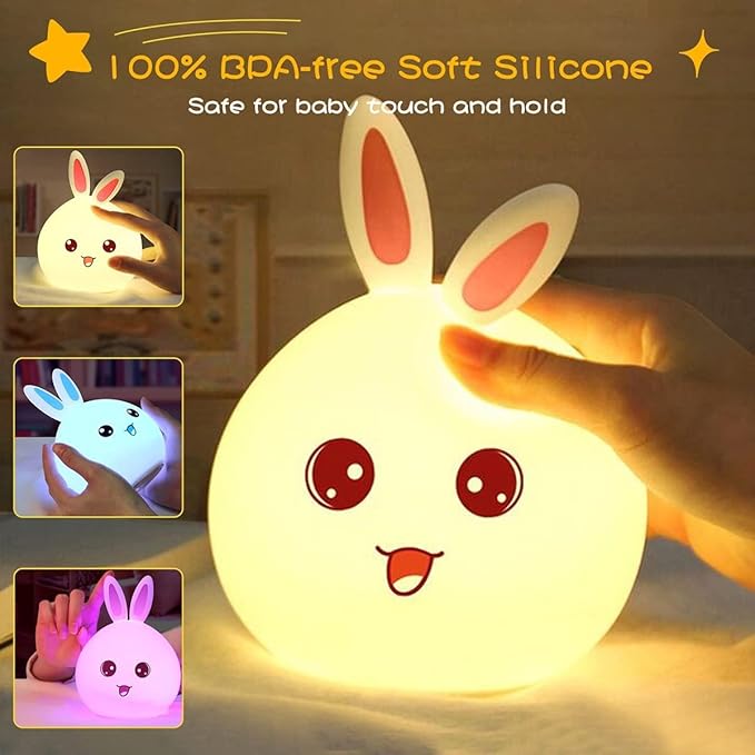 Cute Bunny Night Lamp - Touch Sensitive, Color Changing, Rechargable